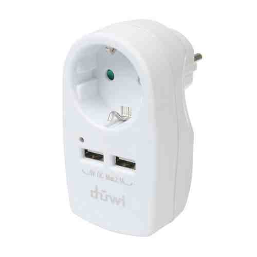 Адаптер розеточный 1 гнездо + 2 USB порта DUWI 16A c/з белый арт. 1001436940