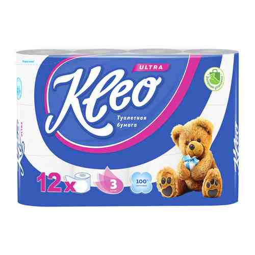 Бумага туалетная KLEO Ultra 12 шт/уп. 3-слойные 144 листа без аромата арт. 1001304878