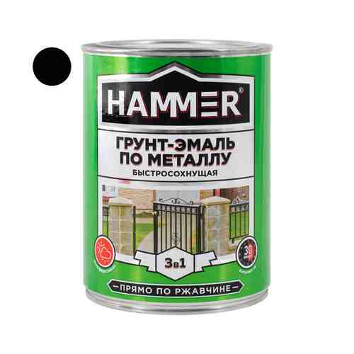 Грунт-эмаль по металлу HAMMER 0,9кг черная, арт.ЭК000116572 арт. 1000859050