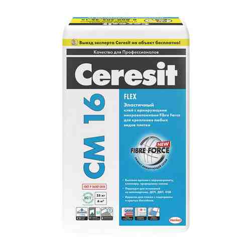Клей для плитки CERESIT CM 16 эластичный 25кг, арт.1317215 арт. 1001135255
