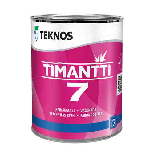 Краска акрилатная ТEKNOS Timantti 7 база А для стен и потолков 0,9л белая, арт.ЭК000130559 арт. 1001327186