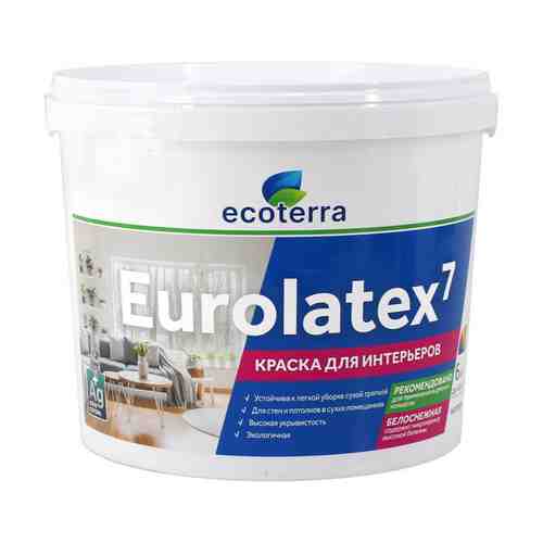 Краска акриловая ECOTERRA Eurolatex 7 для стен и потолков 6кг белая, арт.ЭК000135289 арт. 1001440174