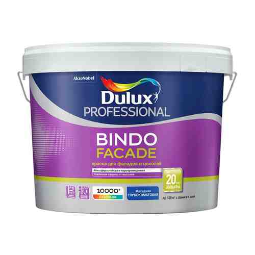 Краска в/д DULUX Professional Bindo Facade база BW для фасадов и цоколей 9л белая, арт.5351675 арт. 1001310046