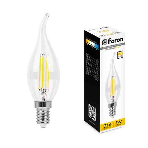 Лампа филаментная диммируемая FERON 7Вт E14 740лм 2700K 220В свеча на ветру 25872 арт. 1001209491