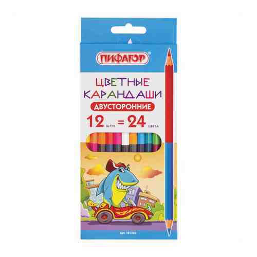 Набор цветных карандашей 24цв ПИФАГОР Веселая акула двусторонние арт. 1001397164