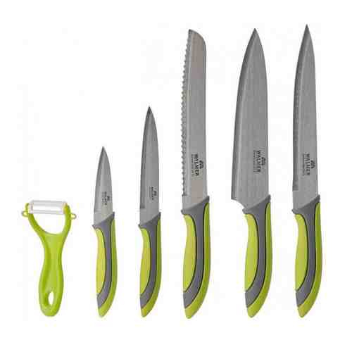 Набор ножей WALMER Vegan 6 предметов: 5 ножей, овощечистка, пластик, сталь арт. 1001385995