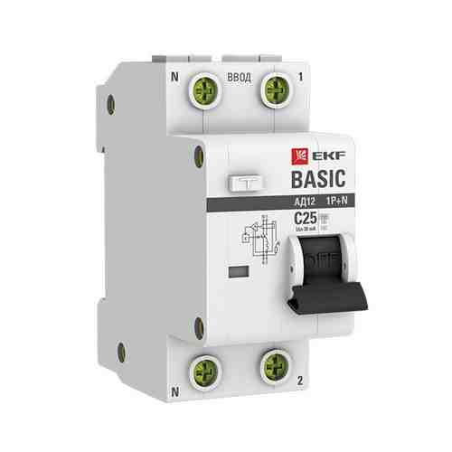 Выключатель дифференциального тока EKF Basic АД-12 1P+N 25А 30мА электронный тип АС C 4.5кА арт. 1001363693